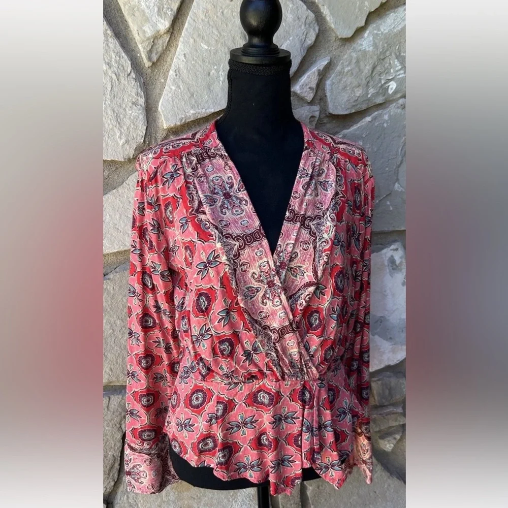 Free People Falling For You Top Medium Faux Wrap Hibiscus‎ Combo Excellent - Picture 3 of 12